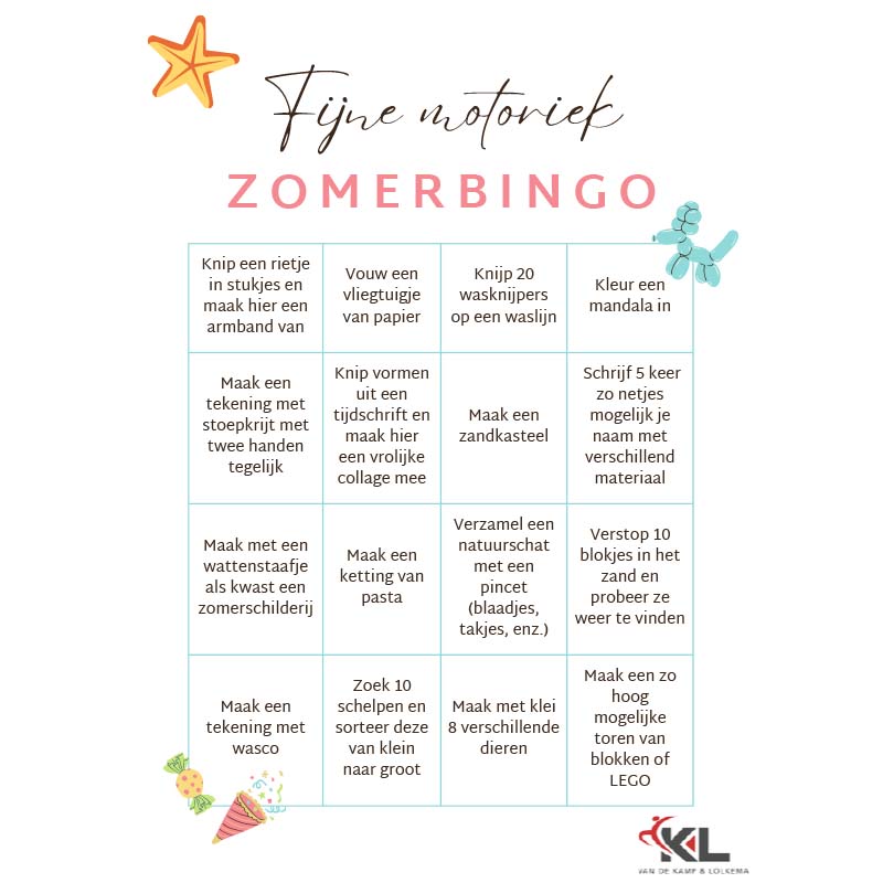 Fijne motoriek stimuleren in de zomervakantie: doe de zomerbingo en win
